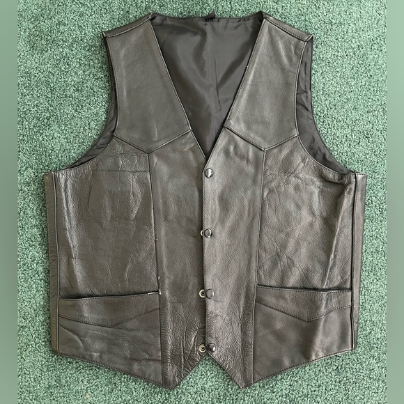Genuine Black Leather Vest - Picture 1 of 9